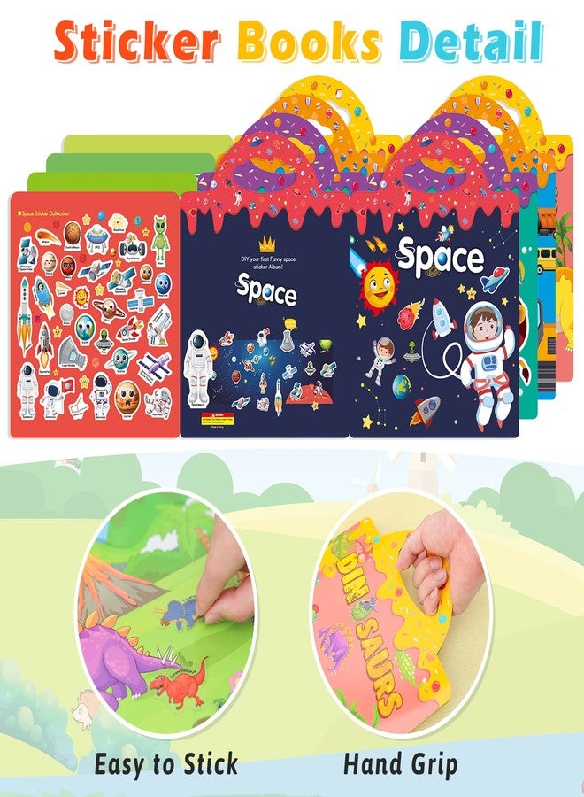 ROATEE Reusable 4-Set Sticker Books for Toddlers 2-4, Toy Stickers Pad Reusable Sticker Books for Toddlers 1-3 Fashion Activity, Birthday Gift Toy for Girl Boy(Animals, Dinosaurs, Space, Vehicles) - Image 3